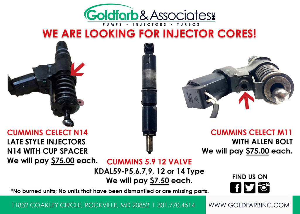 We are looking for Cummins Celect N14 - M11 - 5.9 12 Valve Injector Cores