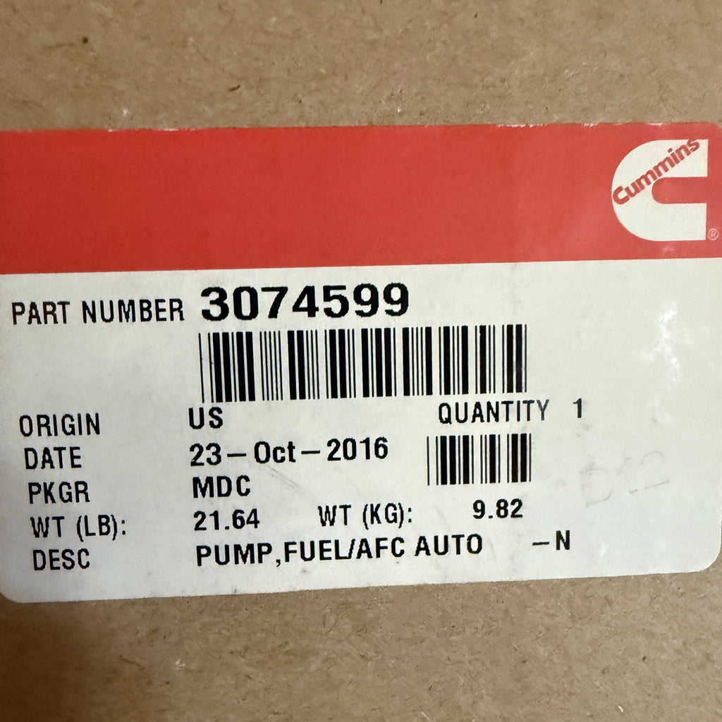 3074599N New Cummins AFC R/H Injection Pump fits Cummins Engine - Goldfarb & Associates Inc