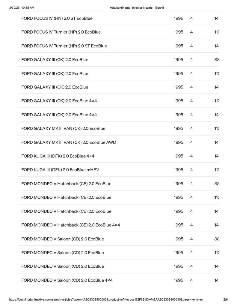 A2C9303500080DR (2143478, GK2Q-9K546-AB, 1881202, GK2Q-9K546-AC, U203-13-350; 2802002051380) New Siemens VDO Common Rail Fuel Injector fits Ford 2.0 Tdci Engine - Goldfarb & Associates Inc