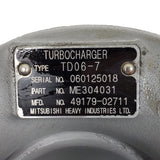 49179-02711R (ME304598; 49179-02710, 49179-02712, 49179-02713, 4917902711,4917902712; ME303063, ME304031, ME304598, ME445047) Rebuilt Mitsubishi TD06-7 Turbocharger Fits 2004- Mitsubishi Fuso FK61FK, FM65F 278HP 17T 4AT, Various with 6M60 EURO 4 Engine - Goldfarb & Associates Inc